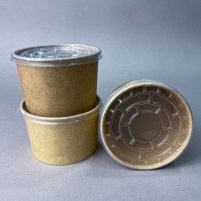 Супник бумажный одноразовый, контейнер для жидкого крафтовый с крышкой, 470 мл (кратность заказа - 25 шт)