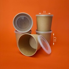 Супник бумажный одноразовый, контейнер для жидкого крафтовый с крышкой, 750 мл (кратность заказа - 25 шт)