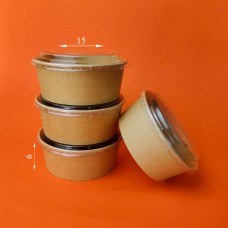 Салатник бумажный одноразовый, контейнер для салата крафтовый с крышкой, 750 мл (кратность заказа - 50 шт)