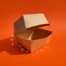 Коробка крафтовая для бургера, картонная коробка пищевая, 13*13*8 см (кратность заказа - 100 шт)